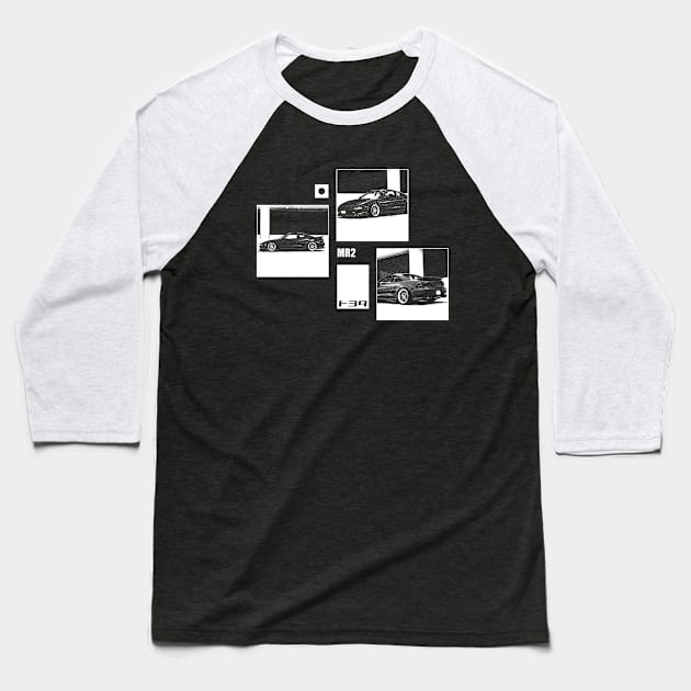 TOYOTA MR2 MK2 Black 'N White Archive (Black Version) Baseball T-Shirt by Cero